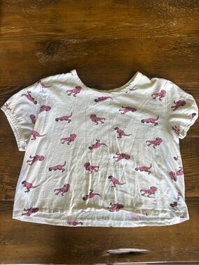 Juniors White Tee with Pink Dinosaur Print